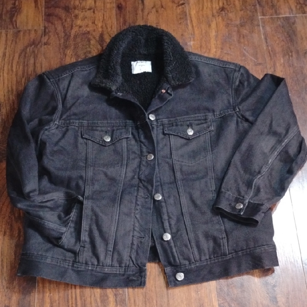 Black Denim Jacket with Sherpa Collar